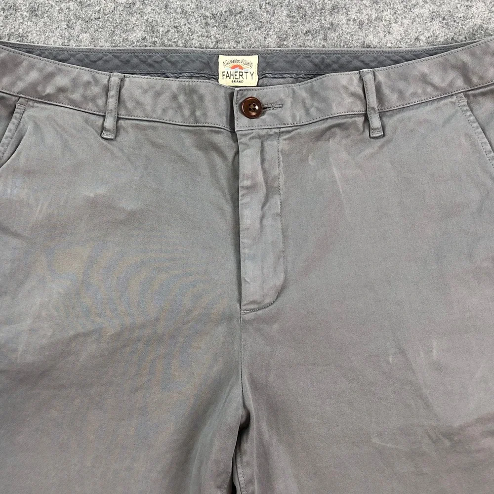 Faherty Mens Chino Shorts 35 Gray Stretch Coastal Casual Pima Cotton Organic